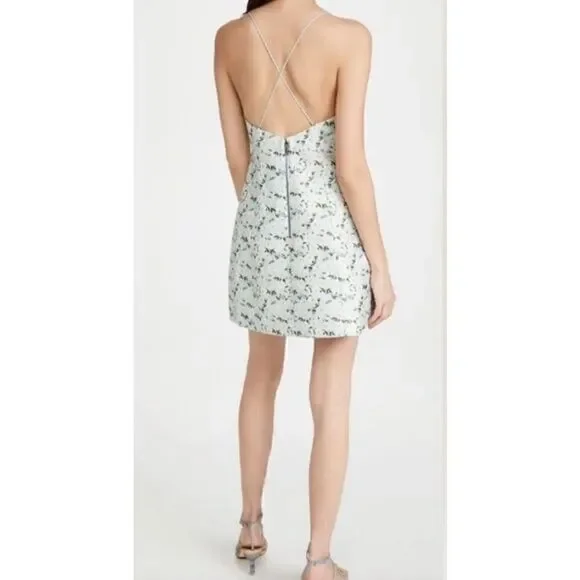 Alice + Olivia Tayla Textured Mini Dress in Powder Blue/ White NWT Size 12 - Picture 2 of 8